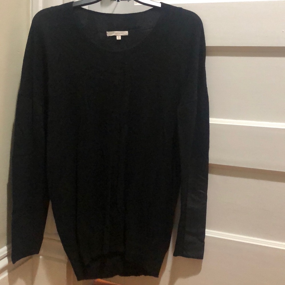 Black sweater with leather detail on sleeve